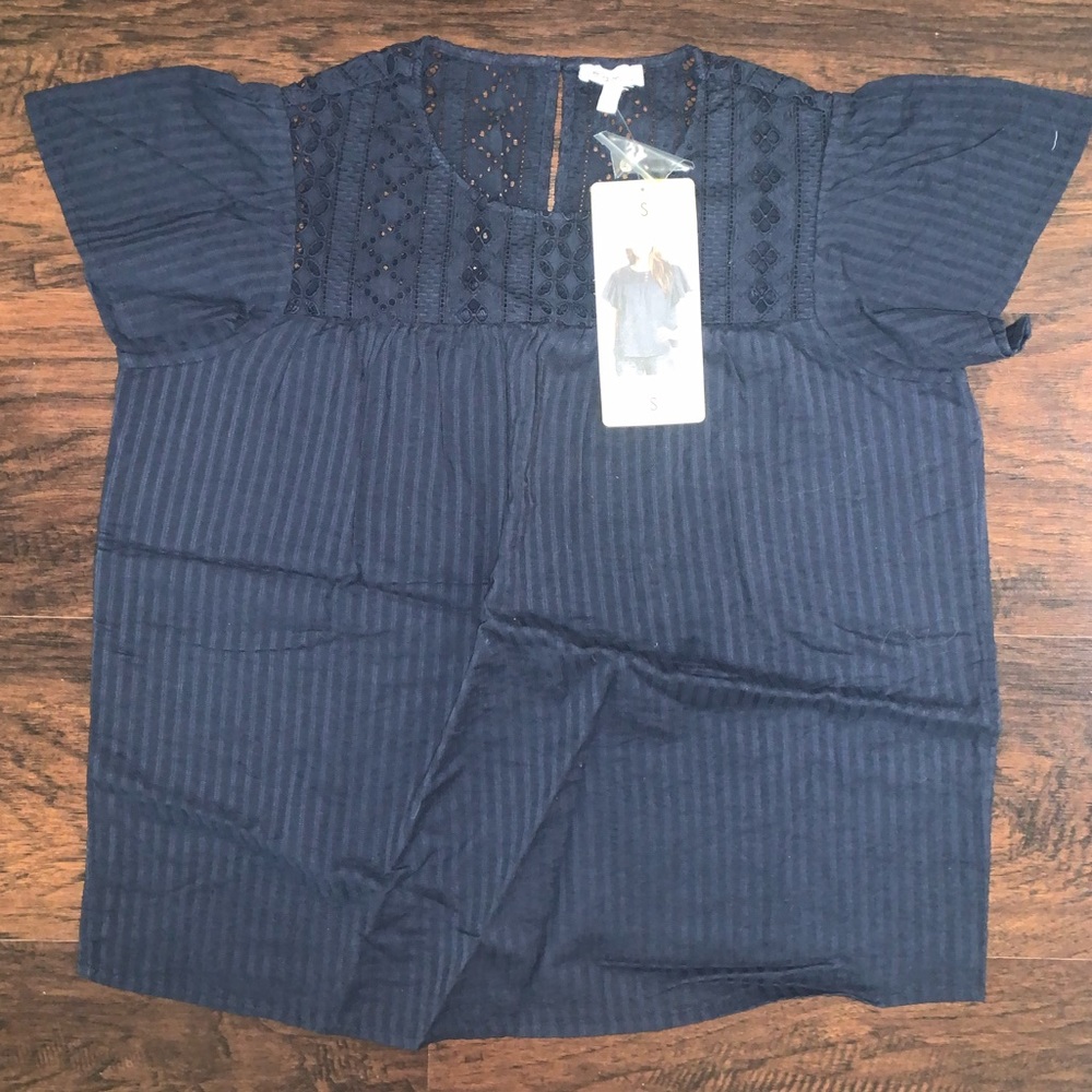 NWT Ella Moss Navy Blue Eyelet Keyhole Top S